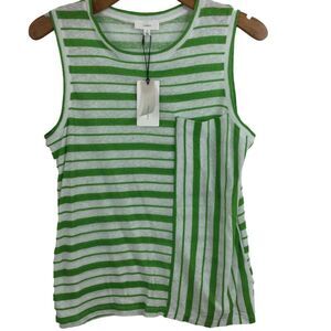 A loves A Womens Linen Cotton Asymmetrical Stripe Slub Tank Top Green Small
